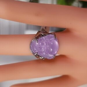 White Gold Purple Lavendar Buddha Ring Size 7